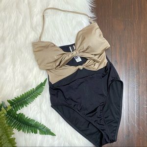 LEITH Black and Tan one piece swimsuit. Size M